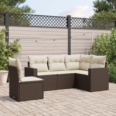 Vidaxl 5-Cz. Garden Furniture Set With Cushions, Brown, Poly Rattan