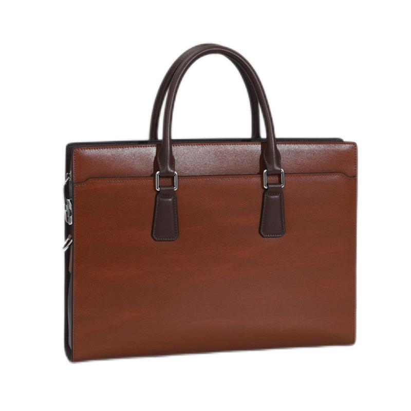 Men's Genuine Leather Anti-theft Briefcase with Combination Lock - Multifunctional Cowhide Business Bag