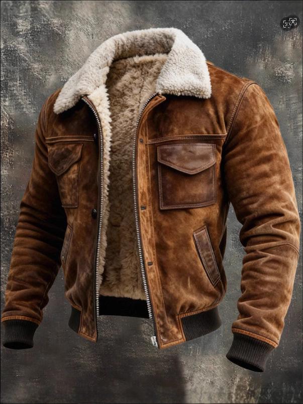 Men's Multi-Pocket Retro Fleece-Lined Outdoor Jacket