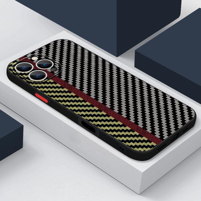 

Чехол с узором из углеродного волокна для iPhone 16 Pro 15 Plus 14 13 12 Mini 11 Pro Max Xr Xs 8 7, прозрачный, из поликарбоната, с жесткими мягкими краями iPhone 13 красный/жёлтый