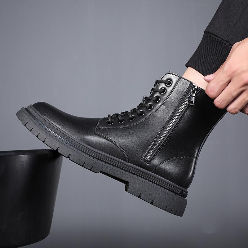 Fashion England style men boots black stylish original leather shoes cowboy autumn winter boot handsome platform high motorcycle botas