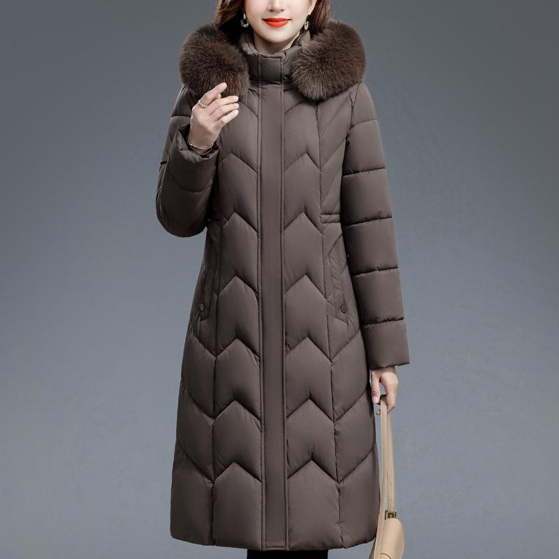 Fashion Winter Jackets Woman Long Parkas Hooded Faux Fur Collar Thick Warm Casual Middle Age Women's Coats