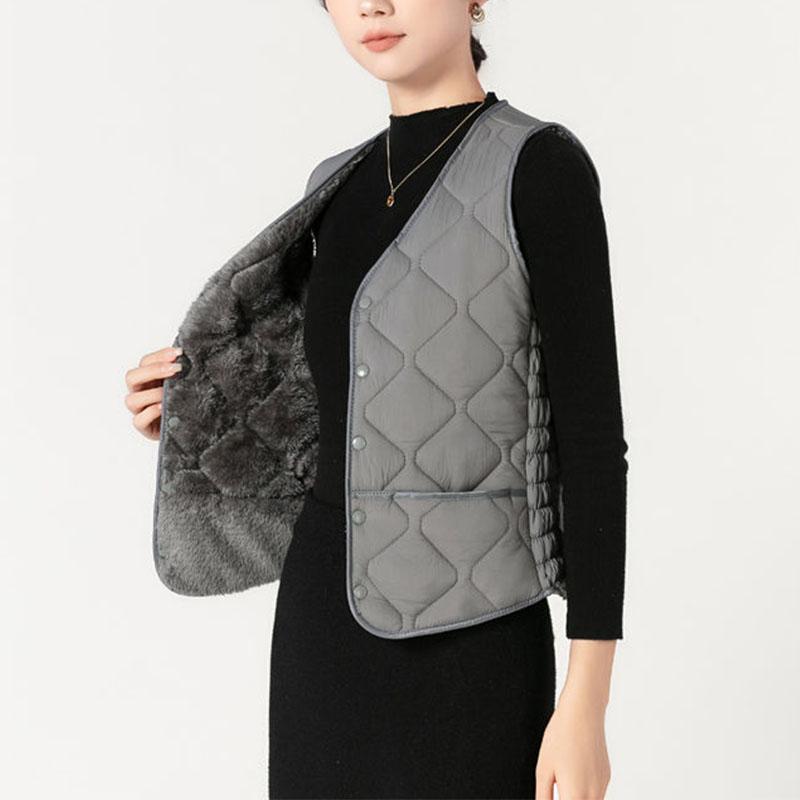 

Осень Зима Женское Пальто Жилеты с Бархатной Подкладкой Круглый Вырез Однотонный На Пуговицах Карманы Простота Мода Короткий Свободный Без Рукавов Кардиган Топы L серый