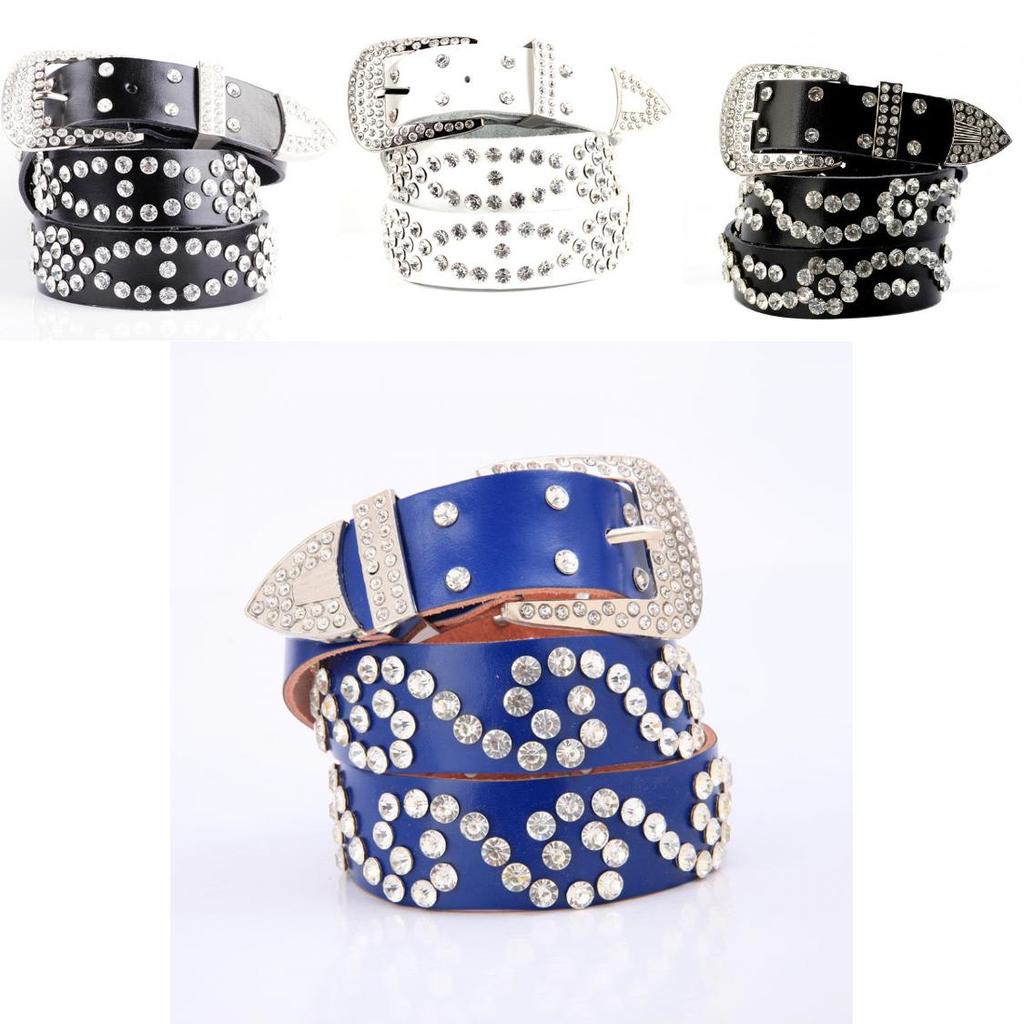 Fashionable Leather Belt For Women With Rhinestone Pattern And Adjustable Pin Closure