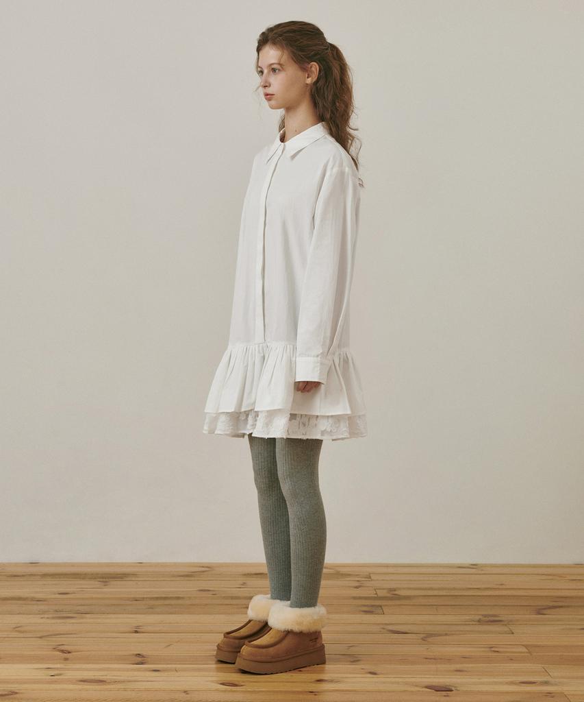 Belloel Ruffle Layered Shirt Dress Ivory