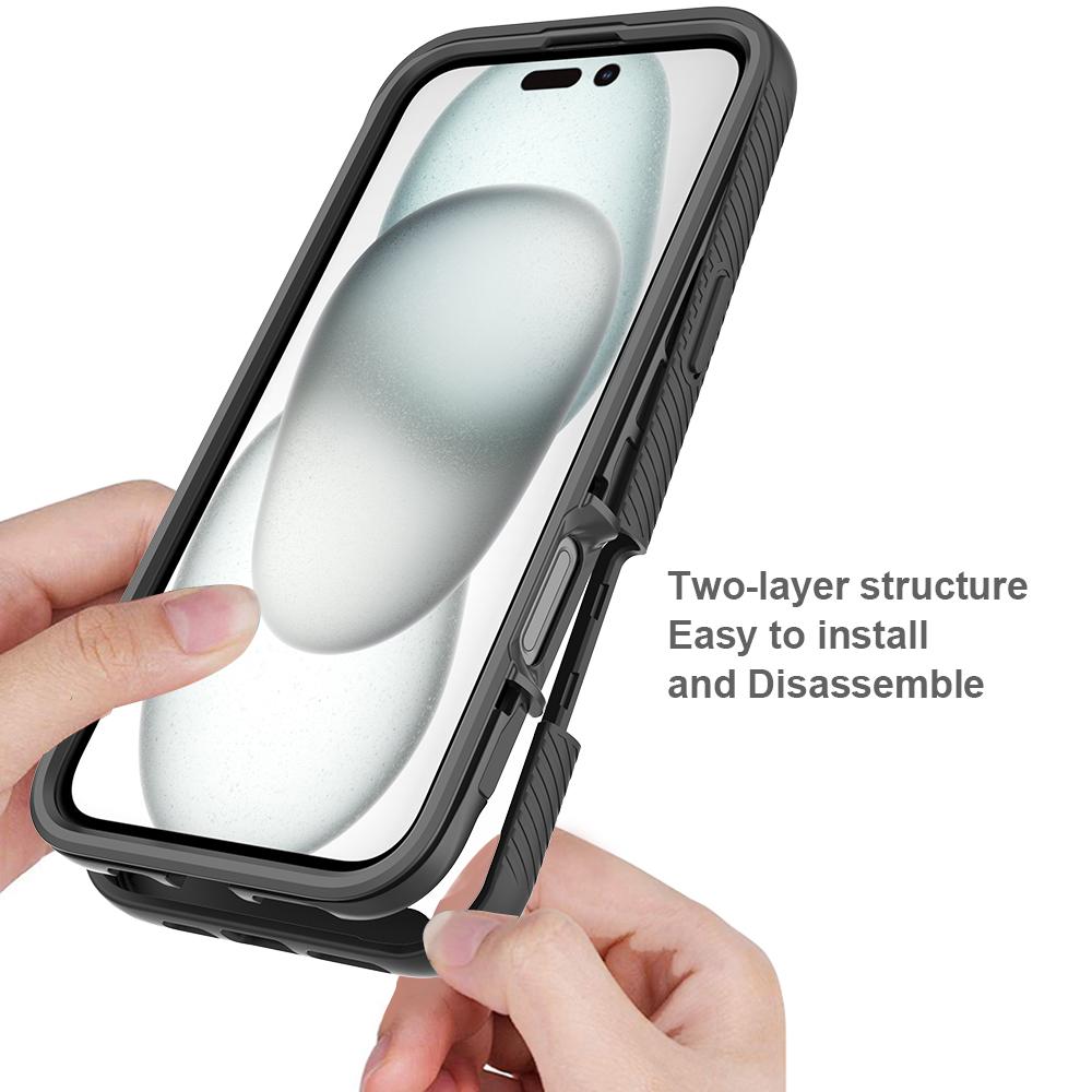 

For iPhone 16 Plus Magnetic Case PC+TPU Phone Cover with PET Screen Film All-Around Protection Black