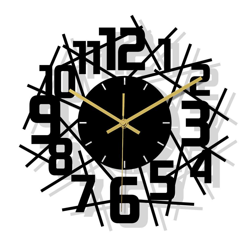 Large Wall Clock 12 Inch Creative Wall Clock Decorative Metal Art Digital Wall Clock Modern Line Wall Mounted Clock black