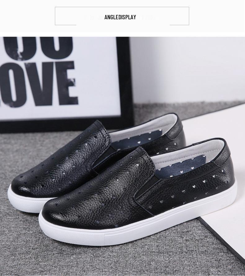 Spring Plus Size Women's Genuine Leather Slip-On White Flats - Casual, Breathable, Korean Style