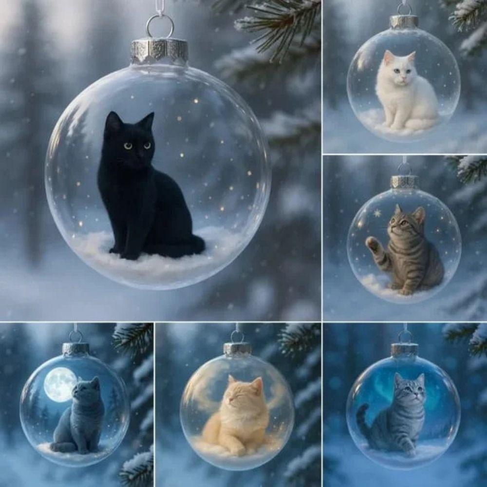 New Plastic Cat Ornament Solid Color DIY Acrylic Bauble Replacement Caps Creative Christmas Ball Pendant Christmas Tree