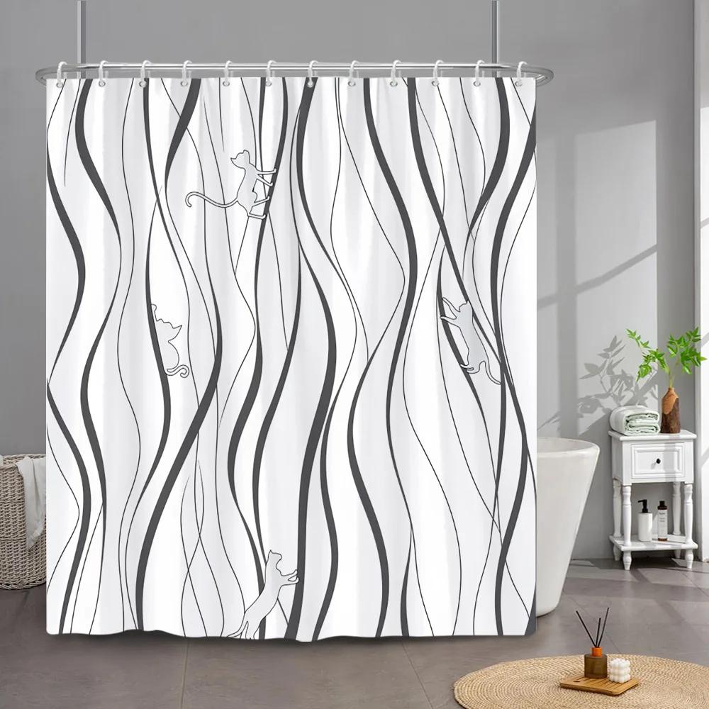 Simple Line Geometric Modelling Shower Curtain Modern Creative Art Home Bath Curtains Polyester Fabric Bathroom Decor With Hooks