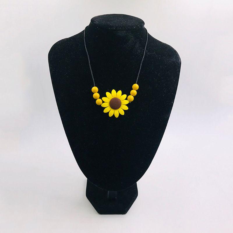 Sunflower Baby Teether Necklace Silicone Pendant Beads Teething Nursing Toys