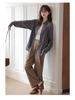 Full River Red Plaid Dachshund Embroidered Miu-style Women's Autumn Loose Long Sleeve Cardigan