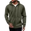 Men's Casual Loose Color Zippered Fleece Hooded Sweatshirt Sports Jacket