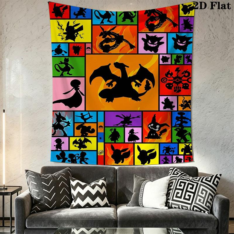 Pokémon Level Grow Wall Hanging Printed Fabric Blanket Decorative Tapestries for Bedroom Living Room Home Decor