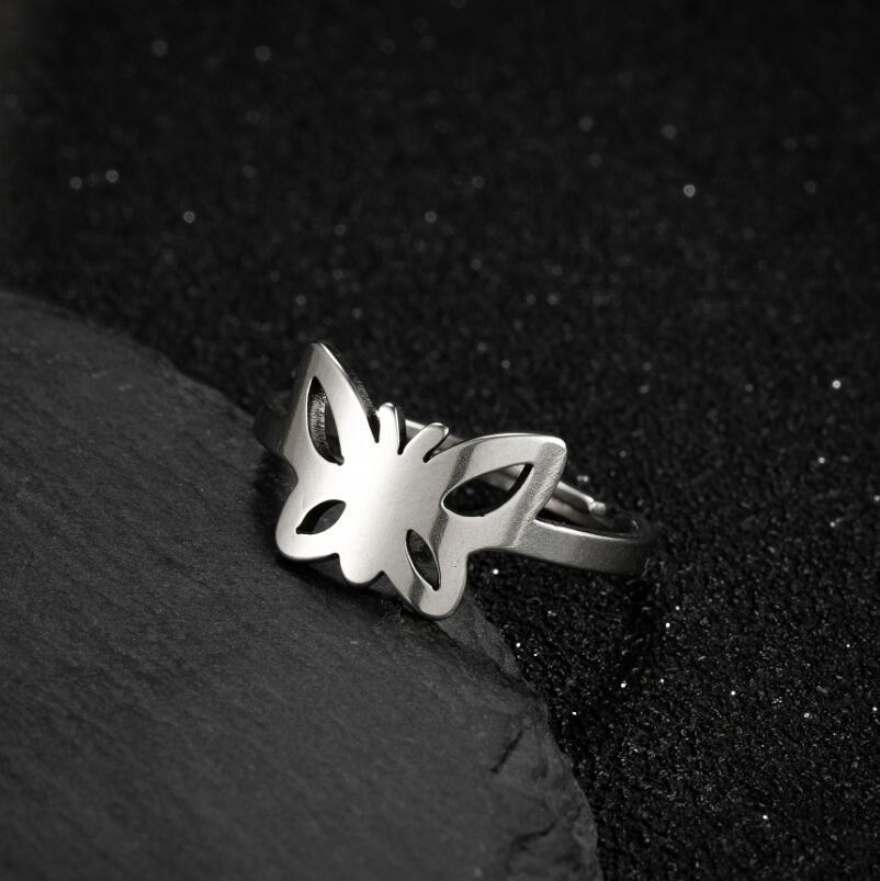 Korean Stainless Steel Moon Cat & Reindeer Butterfly Ring for Christmas