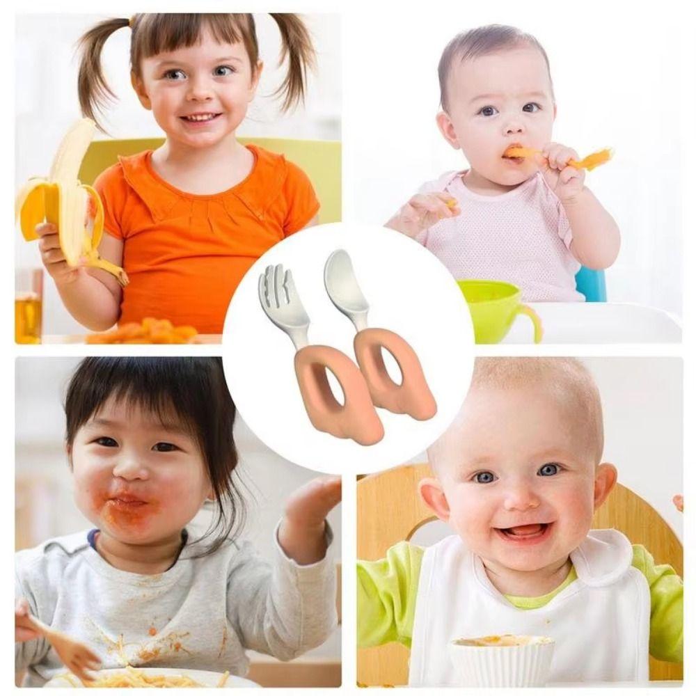Silicone Handle Baby Forks and Spoons Set Self Feeding Baby's Dinnerware  Kids