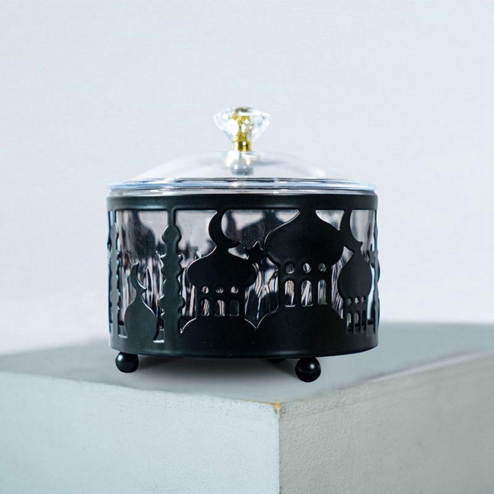 Runde Metallburg Obstschale Kreative EID Mubarak Eisen Kareem Süßigkeiten Dessertschale mit Deckel Muslimische Snack Obstschale Snacks