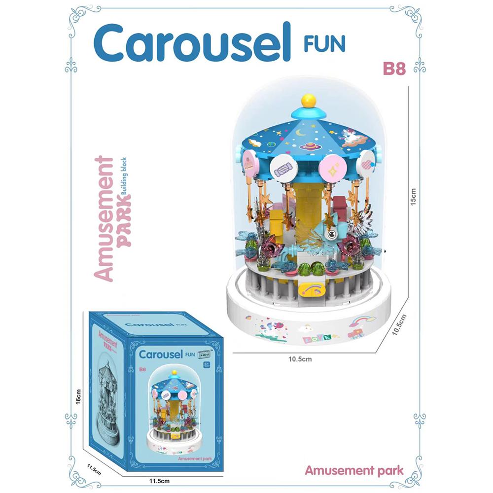 3D Moc Block-Assembled Plastic Flower Carousel Music Box - Sunflower Rose Cake Ferris Wheel Gift For Adults  Girls