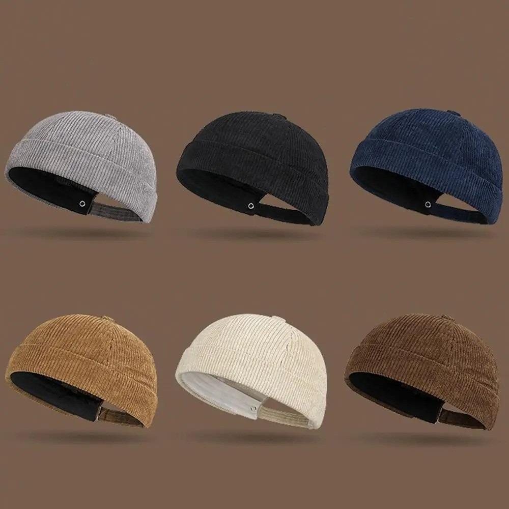 Fashion Adjustable Corduroy Brimless Cap Streetwear Retro Beanie Docker Caps Dome Hat Solid Color Hip Hop Hats Men Women