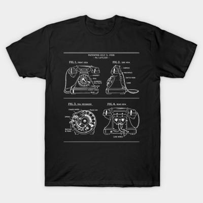 Retro Wähltelefon Blaupause T-Shirt Vintage Herren Hochwertiger Druck Locker im Sommer Lässig Rundhals
