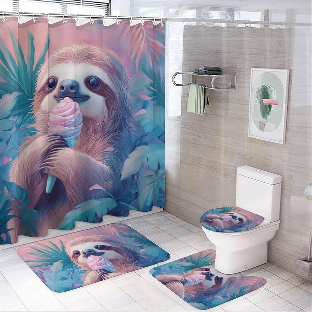 Modern Highland Cow Shower Curtains With Rugs Toilet Lid Cover And Bath Mat For Bathroom,Home Tub Curtains Sets With Rugs Farmho