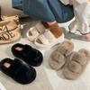 Thick bottom heightening one-word fluffy slippers women's outer wear ins home explosion non-slip versatile autumn and winter cotton slippers