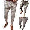 Mid-rise Zipper Button Fly Pockets Men Pants Autumn Plaid Print Straight Fit