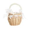 Small Flower Basket Pearl Handle Rattan Woven Flower Basket for Wedding Girl Home Decorations Picnic Garden 18cm