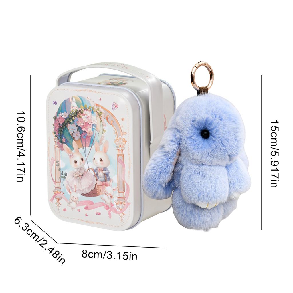 Glückskaninchen Schlüsselanhänger mit Blechdose & Grußkarte Niedlicher Plüsch-Kaninchen Schlüsselanhänger für Taschen Rucksäcke Kaninchen Anhänger Ostergeschenke