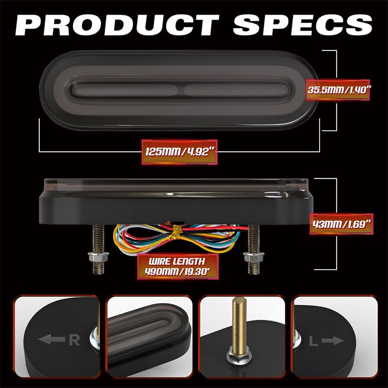 Universal Motorcycle Brake Light With Turn Signals 12V-80V Compact Dual Color Dirt Bike Light Waterproof For Atv Tail Light