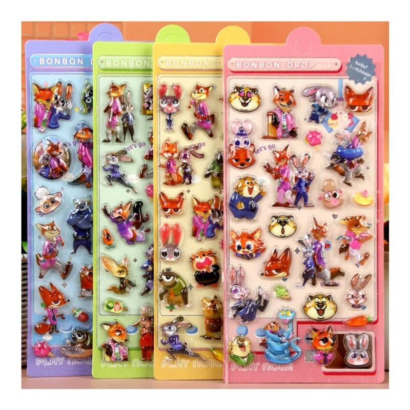 1/4pcs Cartoon Zootopia 3D Puffy Relief Stickers Adorable Judy Nick Anime Bubble Decals Laptop Phone Luggage Diary Sticker Toy