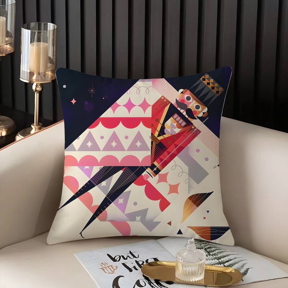 Nutcracker Soldier Christmas Pillow Case Home Dorm Chair Back Short Plush Double-sided Printing Office Nap Time Cushion Cover