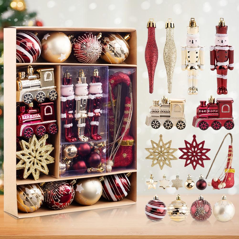 50Pcs Christmas Ball Ornaments Set Decorative Christmas Tree Hanging Decors Red and Golden Xmas Tree Pendants for Home Decor
