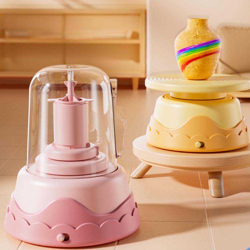 Mini Töpferset für Kinder Handgemachtes DIY Tonwerkzeugset Elektrische Drehscheibe Töpfermaschine Geburtstagsgeschenke für Mädchen Jungen