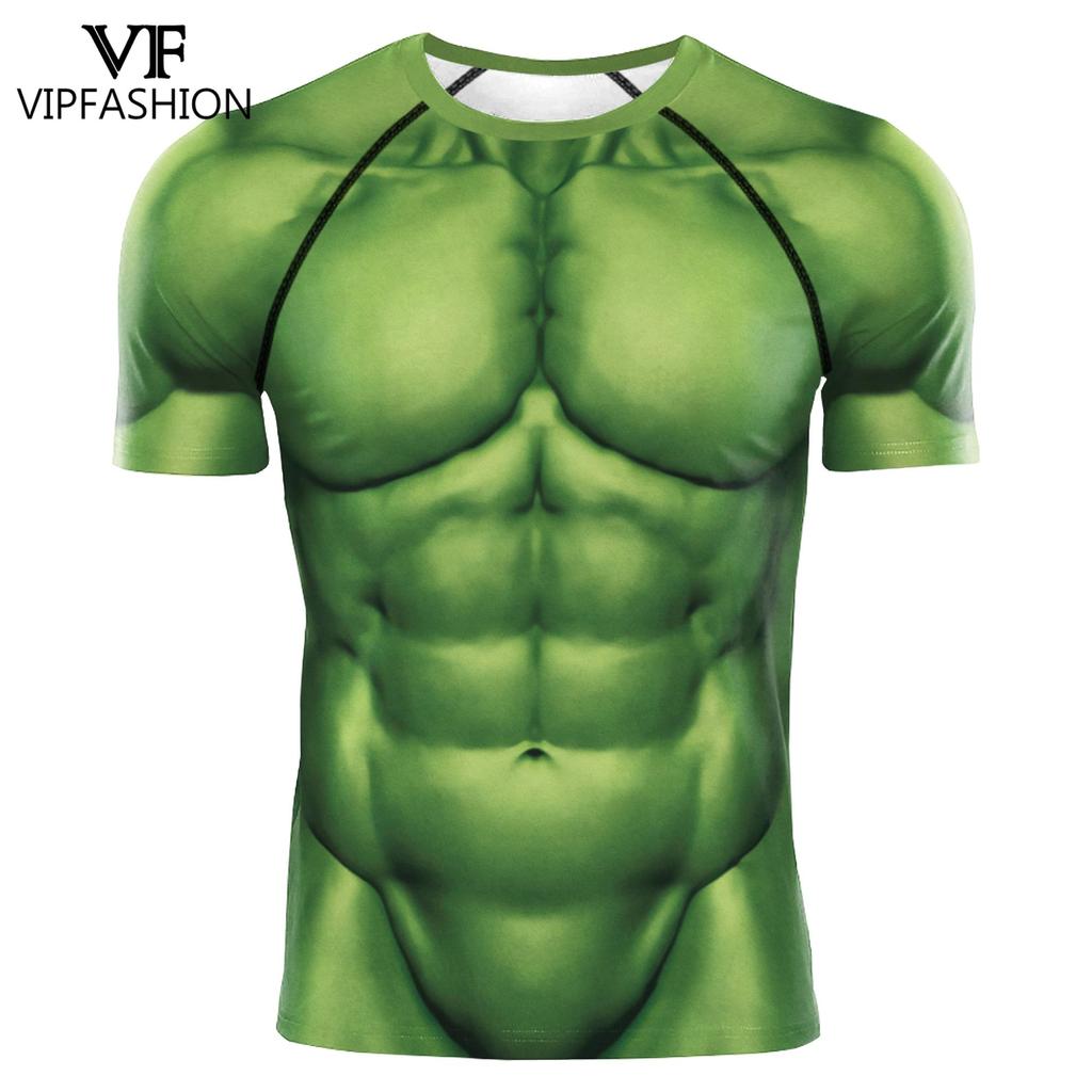 VIP FASHION Grünes Muskel-T-Shirt für Herren, Superhelden-Kompressionsshirt, Top, T-Shirt für Männer, langärmelig, Fitnessbekleidung, Cosplay, Partykleidung