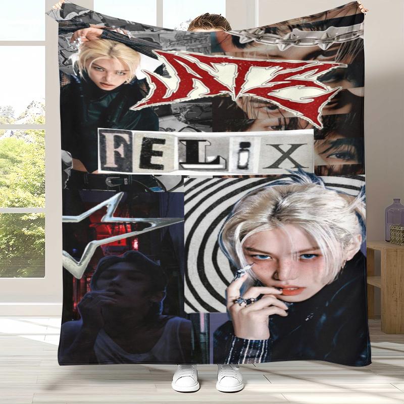 Felix Kpop Stray Kids Flannel Blanket,Ultra Soft Warm Plush Throw for Home Bedroom Bed Sofa Cover Camping Picnic gift