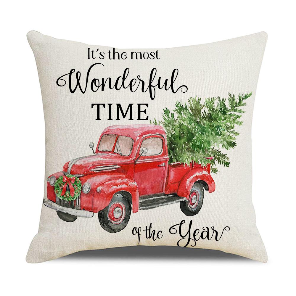 New Christmas Linen Pillow Cover Home Watercolor Style Simple Printed Bedside Pillow Cover