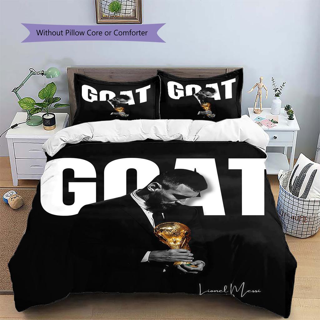 Lenjerie de pat cu model Lionel Messi Decorațiuni pentru casă Cadou de ziua de naștere (1 * husă de pilotă + 2 * fețe de pernă, fără miez),merchandise pentru fani.