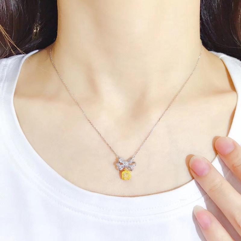 Color Treasure Yellow Diamond Bow Necklace Female, Niche Design High-end Clavicle Chain Pendant Fashion Versatile