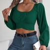 Women Long Sleeve Square Neck Tees Solid Color T Shirt  Ladies Tee Shirt Street Wear Top