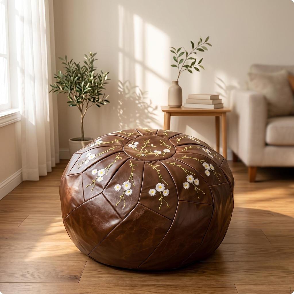 Storage Ottoman Embroidery Round Footstool