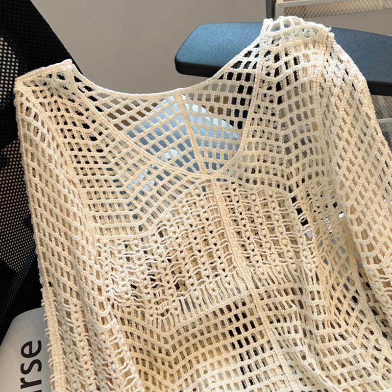 Korean Style Hollow Out Knit Top For Women New Loose Fit Long Sleeve Pullover Casual Versatile Sheer Mesh Blouse With Unique Design Sense