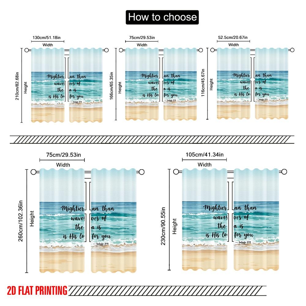 2pcs 2D flat printing Window Curtains Mightier Waves His Love Fabric Without Electricity Festive Curtains Perfect for Yard &