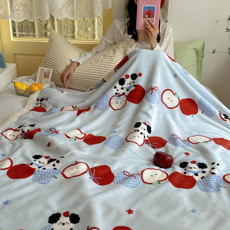 Cartoon Puppy Faux Lambs Wool Blanket Double Layer Thick Warm Fleece Throw Blanket for Sofa Bed Spring Autumn Soft Plush Blanket