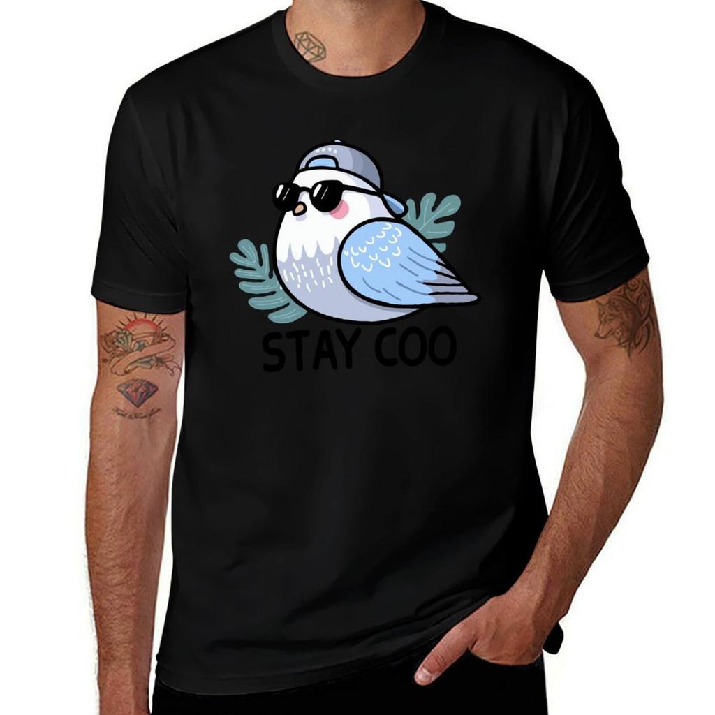 Stay Coo Pigeon Cool Pigeon Funny Pigeon Gifts Humor Bird Cool Bird Tshirt Simple Solid Color Crew Neck Tee