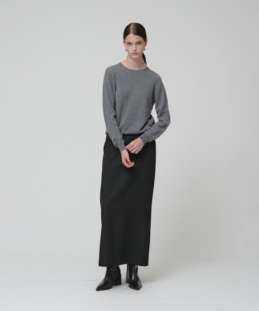 MUSEE [Essentiel] Aubier Minimal Wool-Blend Long Maxi Skirt_Black
