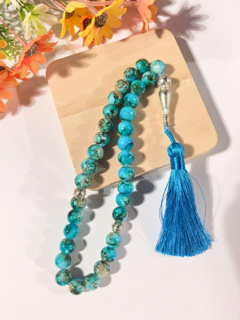 Middle East Islamic Prayer Beads: 33 Large 10mm Flower Glass Beads Ornament