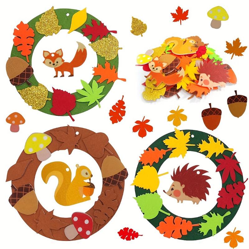 131Pcs Fall Wreath Craft Kit, Autumn Crafts Set, Thanksgiving Art Supplies, Foam Craft Kit,Hedgehog Craft Set, Felt Craft Kit