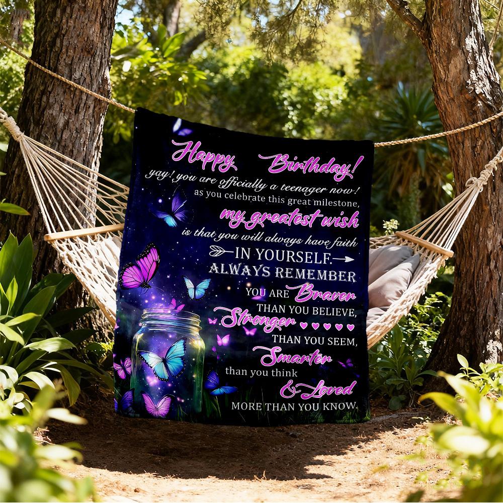 

Butterfly Birthday Outdoor Flannel Blankets, Outdoor travel, Home Blankets, Fan Gifts,Suitable for All Seasons, Christmas Gifts. R1127087 80x120cm