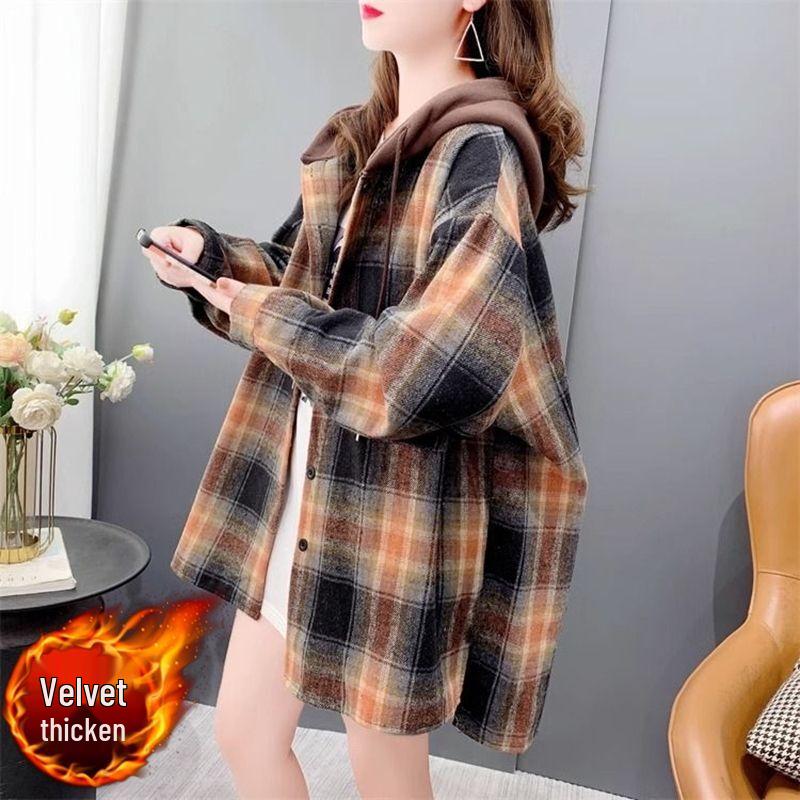 Lazy Winter Plaid Layered Hooded Sweatshirt